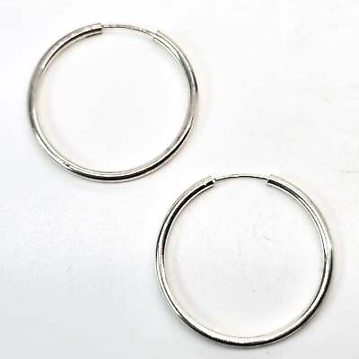 #ad Thin silver hoops internal threaded vintage retro hoop earrings