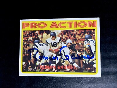 #ad 1972 RAMS Roman Gabriel Signed Card Topps #128 Pro Action AUTO Autographed LA