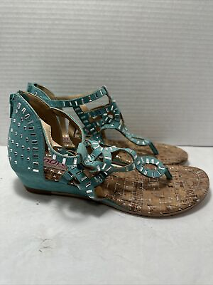 #ad Dolce Silver Stud Turquoise Teal Mini Wedge Sandals Sz 7M Mary Jane G 10 NEW