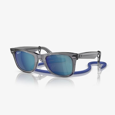 #ad Ray Ban RB2140 Wayfarer Blue Lenses Unisex Classic Sunglasses Grey Frame