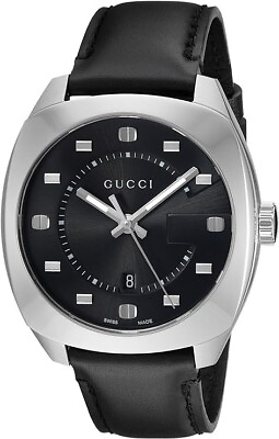 #ad Gucci Men#x27;s GG2570 Stainless Steel Leather Strap Watch YA142307 870 MSRP