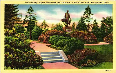 #ad Vintage Postcard Volney Rogers Monument Youngstown OH Early 1900s