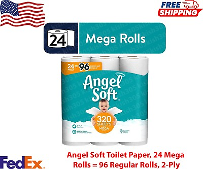 #ad Angel Soft Toilet Paper 24 Mega Rolls = 96 Regular Rolls 2 Ply