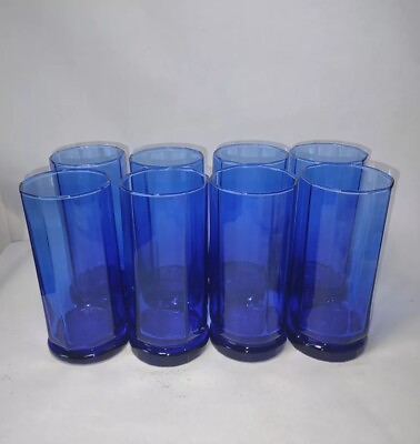 #ad Essex Anchor Hocking Vintage cobalt blue drinking 6.5quot; Tall glass tumblers Set 8