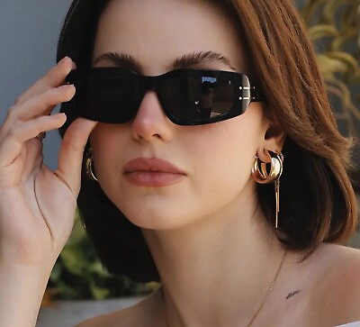 #ad Classic Small Frame Rectangle Sunglasses Women 2024 black gold