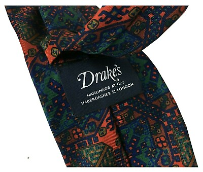 #ad Men#x27;s Tie Lined DRAKE#x27;S LONDON Fant. Multicolour CM 147x8 Made IN England