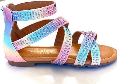 #ad Epic Step Girl#x27;s Tie Dye Flat Gladiator Sandals w Rhinestones Size 12 New