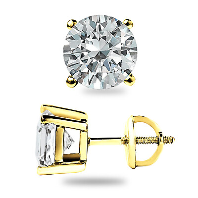 #ad 4 Ct Round Cut Moissanite FL D Stud Earrings 14K Yellow Gold 8mm Screw Back New