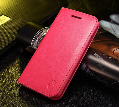 #ad Genuine Leather Samsung Galaxy S7 S7 Edge Pink Wallet Card Flip Case I42