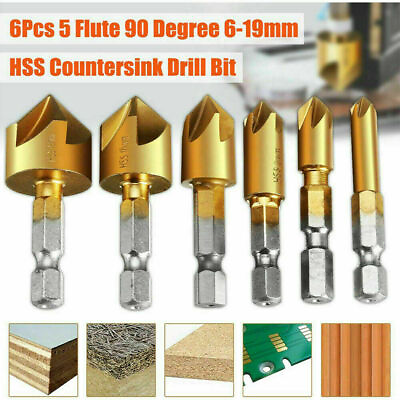 #ad 6Pcs Countersink Drill Bit Set 1 4#x27;#x27; Hex Shank HSS Woodworking Pilot Screw Holes