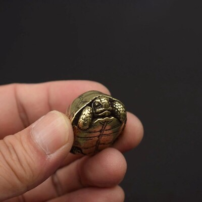 #ad Solid Heavy Brass Tortoise Figurine Miniature Vintage Turtle Tea Pet Ornament