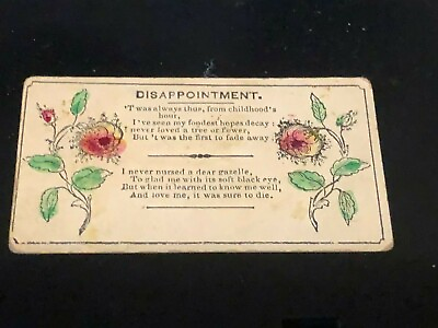 #ad 1840s Victorian Calling Card Fraktur Style Floral Disappointment DARK Poetry