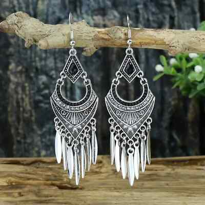 #ad Boho 925 Sterling Silver Vintage Style Tibetan Tibet Dangle Drop Hook Earrings