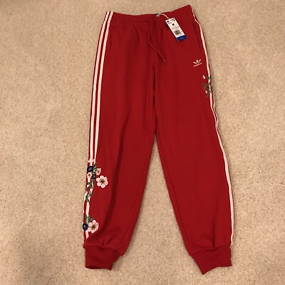 #ad Adidas Womens Medium Joggers Floral Graphic New IS2427 Red