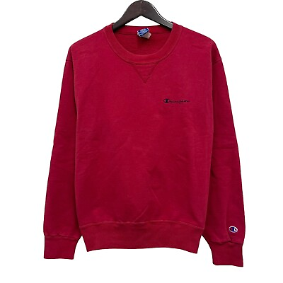 #ad Champion Vtg 90s Men#x27;s Crewneck Sweatshirt Blank Red Fleece Lined Pullover L euc