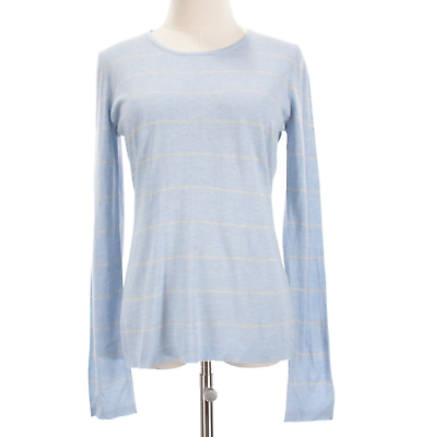 #ad Kinross Cashmere NWOT Long Sleeve Top Size M Blue Light Gray Stripes Silk Cash