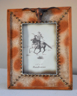 #ad TEXAS WESTERN RUSTIC PHOTO FRAME LONGHORNS Ranch Cowboy RESIN 3D STUDDED 6quot;X7.5quot; $24.99