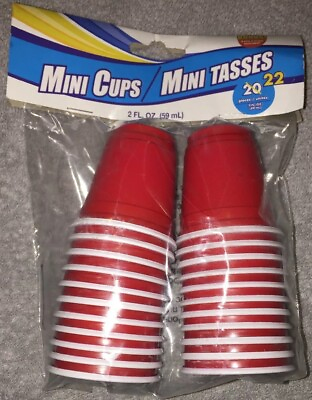 #ad 22ct Mini Red Cups 2oz Plastic Disposable Shot Glasses Party Shooter Jello