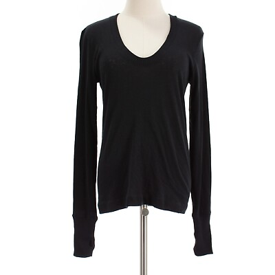 #ad Enza Costa NWOT Long Sleeve Scoop U Neck Top Size Medium Black Cotton Cashmere