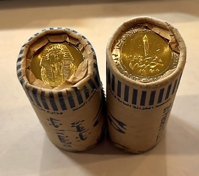 #ad Egypt 1 Pound FULL ROLL 25 COINS King Tut Bimetal 2023 UNC MINT KM940