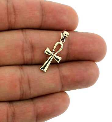 #ad Real 10K Solid Yellow Gold Small Plain Egyptian Ankh Cross Charm Pendant