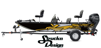 #ad Yellow Grey Geometric Style Black Design Wrap Fishing Bass Boat Vinyl Decal USA