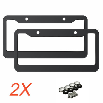 #ad 2Pcs Black Stainless Steel Metal License Plate Frame Tag Cover Screw Caps US $8.98