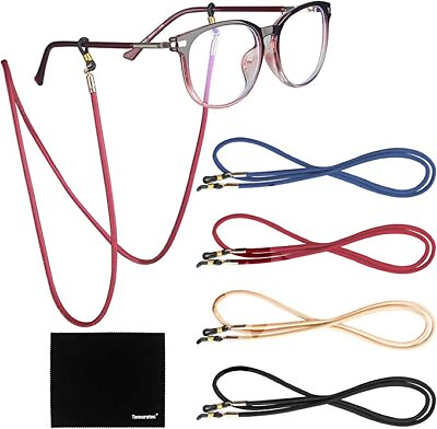 #ad Eyeglasses Holder Strap Cords 4 Pack Eyeglass Retainer PU Leather 4 Colors