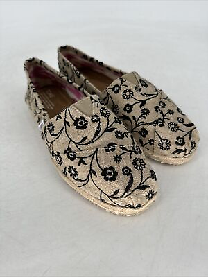 #ad Toms Womens Burlap Embroidered Flowers Slip on Flats Sz 9.5 $29.00