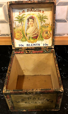 #ad RARE SQUARE Vintage La Palina wooden cigar box Congress Cigar Co.