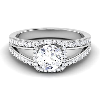 #ad Ct Round Cut Genuine Moissanite Engagement Split Ring 14k White Gold 925 Silver $141.75
