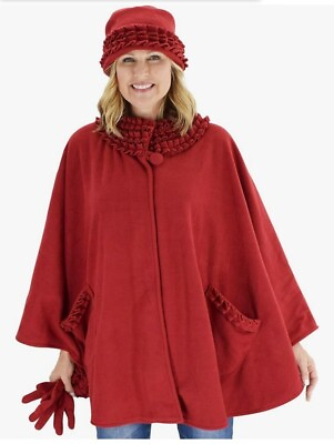 #ad Le Moda ruffle trim polar fleece one size fits all wrap cape