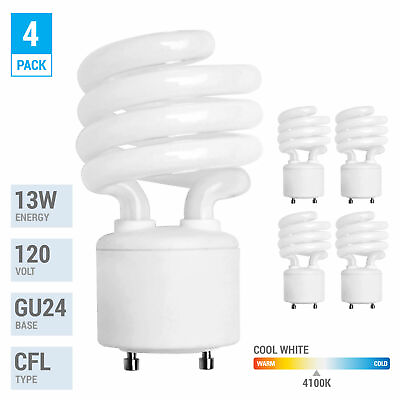 #ad 4 Pack Spiral CFL Fluorescent 13 Watt =60W Twist and Lock GU24 4100K Cool White $19.00