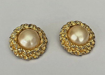 #ad Joan Rivers Heavy Gold Plated and Faux Pearl Clip Earrings