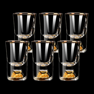 #ad 6 Pack 10Ml 0.33 Oz Shot Glasses Crystal Shot Glass Set Decorated with 24K Go