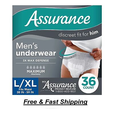 #ad Assurance Men#x27;s Incontinence Underwear Maximum Absorbency L XL 36 Count