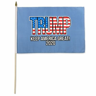 #ad 12x18 12quot;x18quot; Lot of 3 Trump Keep America Great 2020 Lt Blue Wood Stick Flag