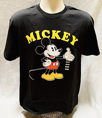 #ad NEW Disney Retro Classic Mickey Mouse Size LG Black Short Sleeve T shirt