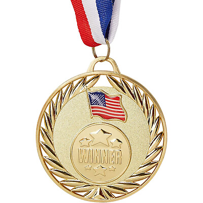 #ad 6 Pack Gold Winner Medals with American Flag and Ribbon for Sports Competitions