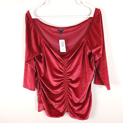 #ad Torrid Blouse Women 3X Red Off Shoulder Long Sleeve Polyester Velvet Stretch Tag