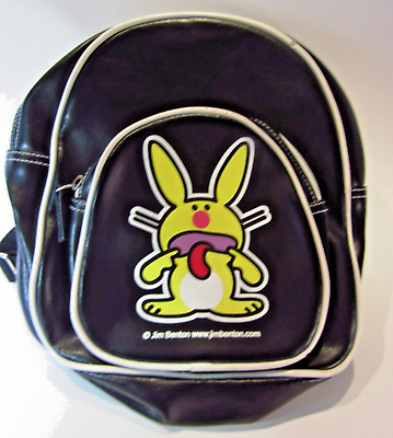 #ad Jim Benton Happy Bunny Mini Backpack Zipper Black Used