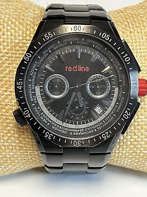 #ad red line men’s watch 316L mineral crystal Chronograph rotating time zone bezel