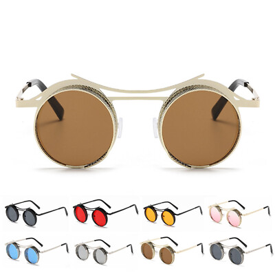 #ad Retro Steampunk Sunglasses Round Metal Frame Gothic Shades Designer Sun Glasses