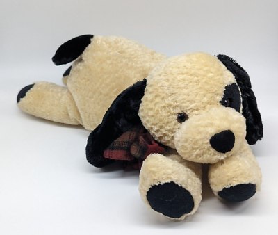 #ad Gund Plush Peanut the Floppy Dog Spotted Eye Puppy Stuffed Animal Plaid Bow 18quot;