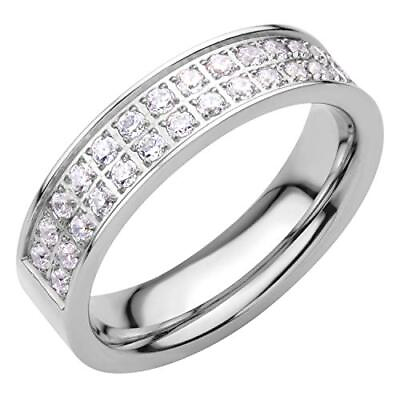 #ad 555Jewelry Womens Stainless Steel Cubic Zirconia Half Eternity Wedding Band Ring