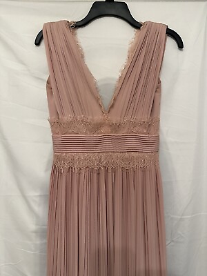 #ad ASOS Pleated Pink Dusty Rose V Neck Sleeveless Double Slit Maxi Dress Size 0