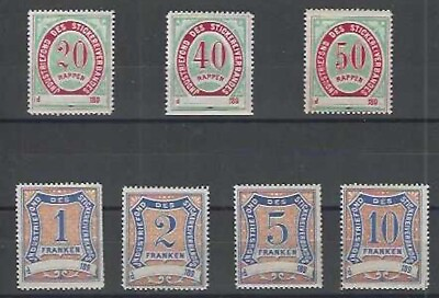 #ad Switzerland 7 Different Circa 1890#x27;s Revenue Stamps Mint Never Hinged