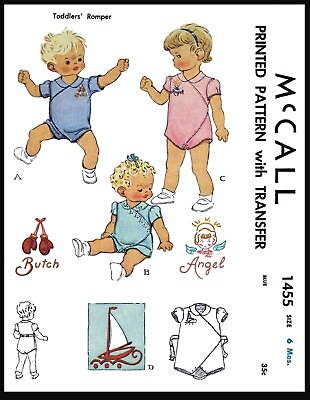 #ad McCall 1455 Pattern Unisex Romper Playsuit Toddler Boy Girl Embroidery