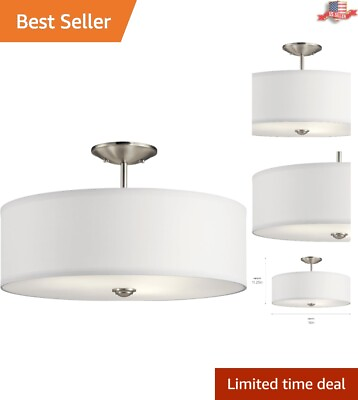 #ad Elegant 3 Light Brushed Nickel Semi Flush Mount Ceiling Light Classic Design