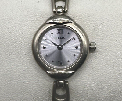 #ad Relic Watch Women Silver Tone Purple Dial Petite New Battery 6.75quot;